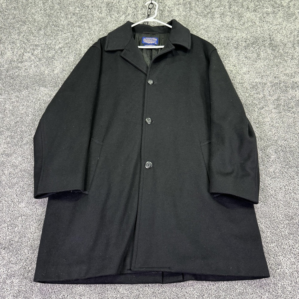 Pendleton Coat Mens Large Black Wool Overcoat Lined Single Breasted Winter